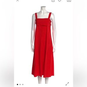 Theory square neckline linen red midi dress